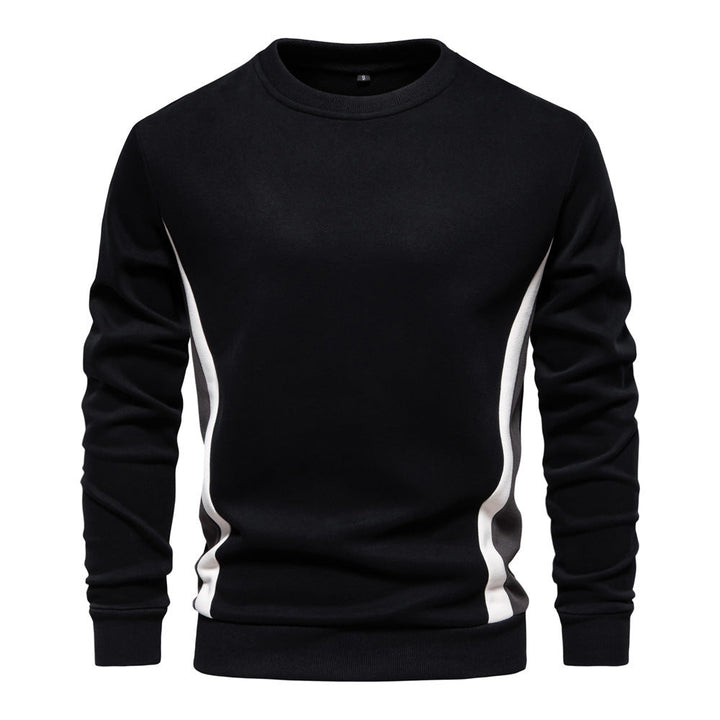 Herr Round Neck College-Tröja Gjord av Bomullsblandning med Contrasting Side Piping och Smal Silhuett