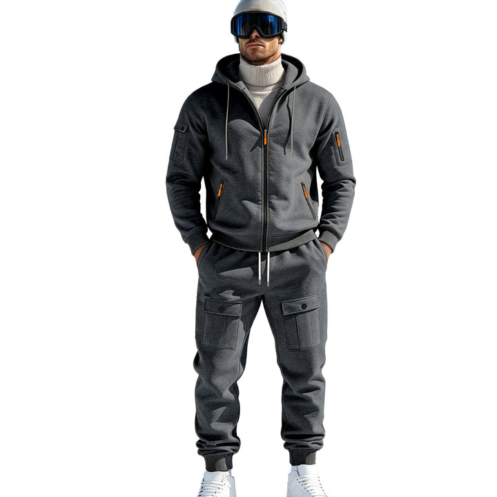 Herr Comfort Fleece Luvtröja med Dragkedja, Huva, och Utility Ärmficka