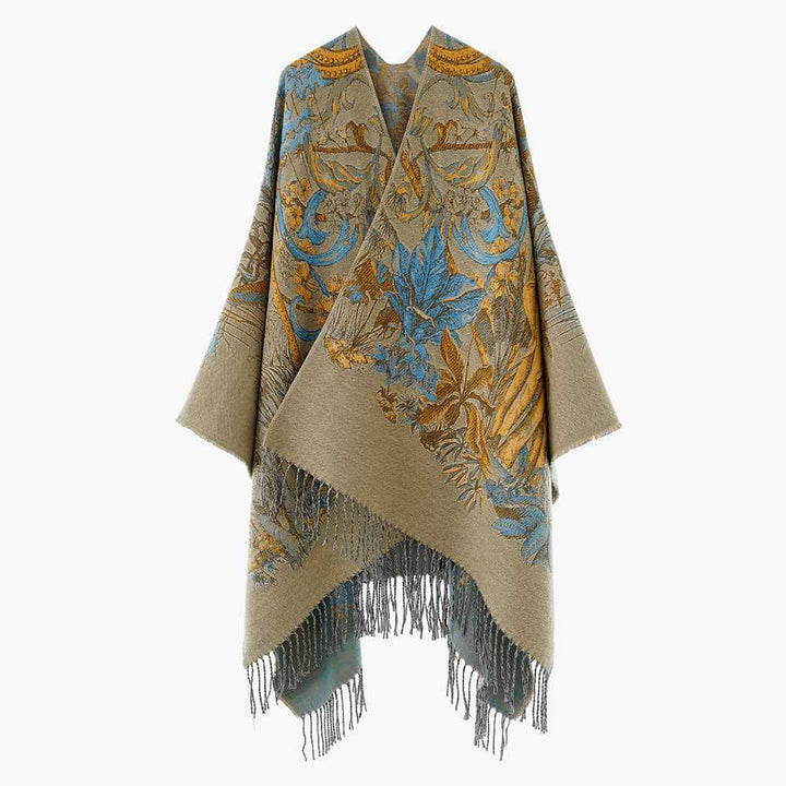 Dam Jacquard-Woven Fringe poncho i Tapestry look