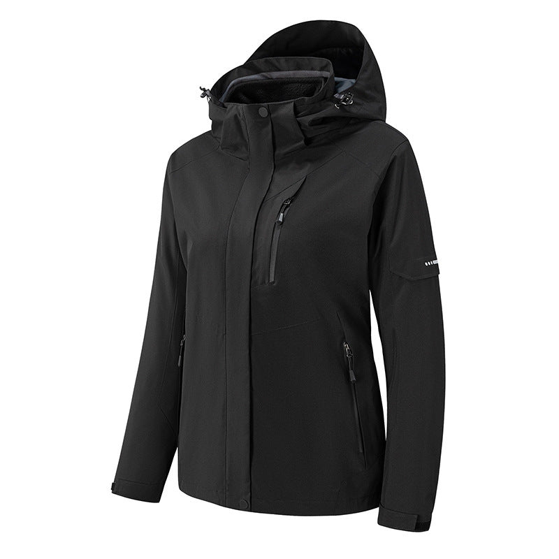 Herr Vattentät Three-Layer Softshell Utomhus Jacka med Justerbar Huva och Welded Dragkedjor