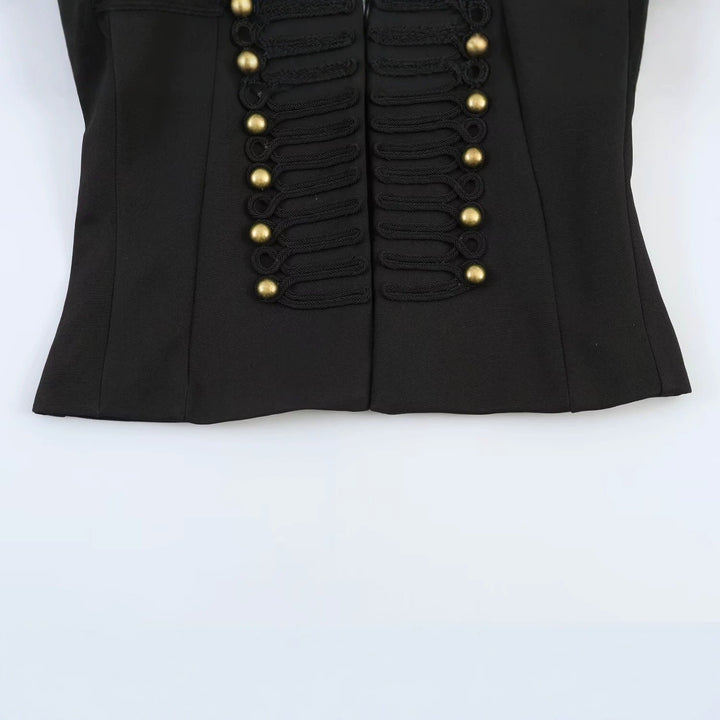 Dam Kort Jacka i Militär Stil med Ståkrage och Decorative Frog Detail