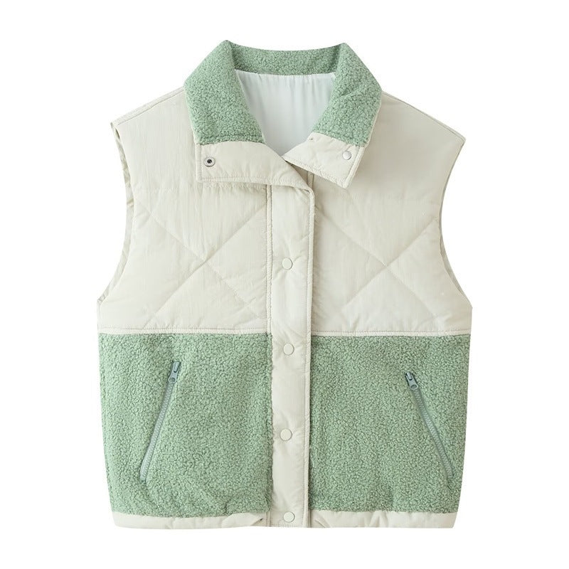 Dam Quiltad Väst med Teddy Fleece Insert, Ståkrage och Dragkedja Fickor