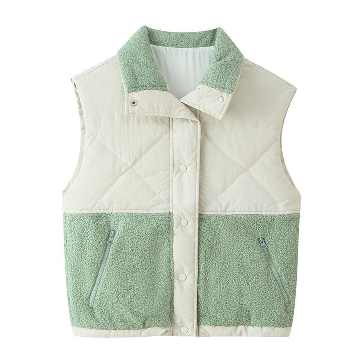Dam Quiltad Väst med Teddy Fleece Insert, Ståkrage och Dragkedja Fickor