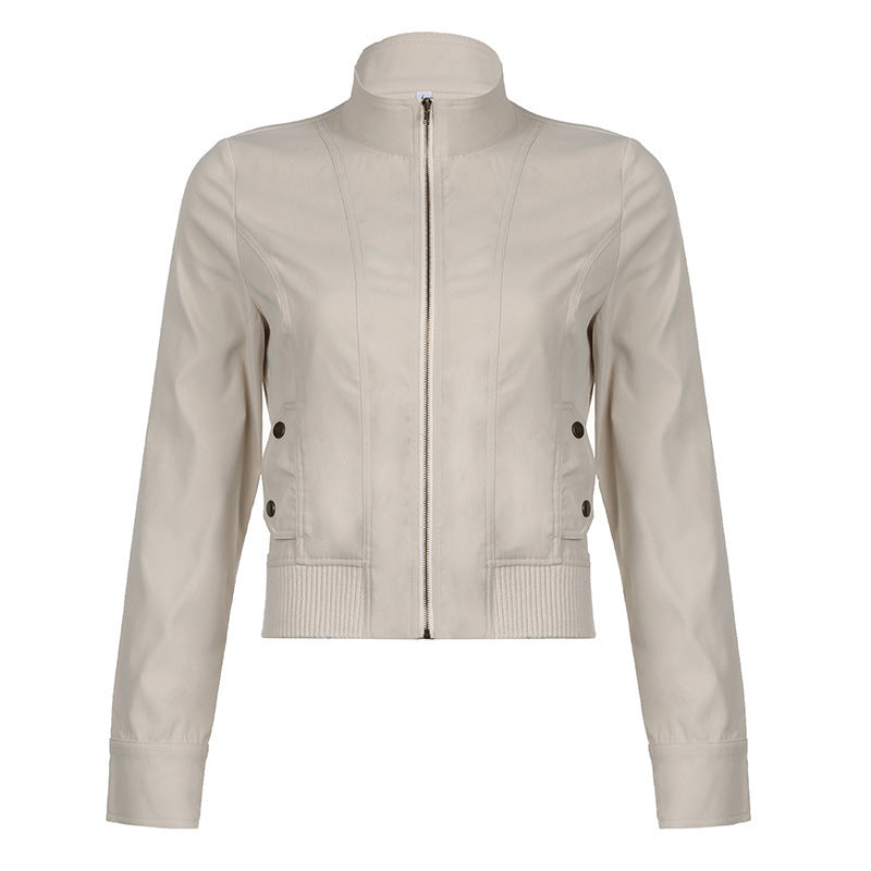 Dam kort jacka i blouson stil med ståkrage och dragkedja