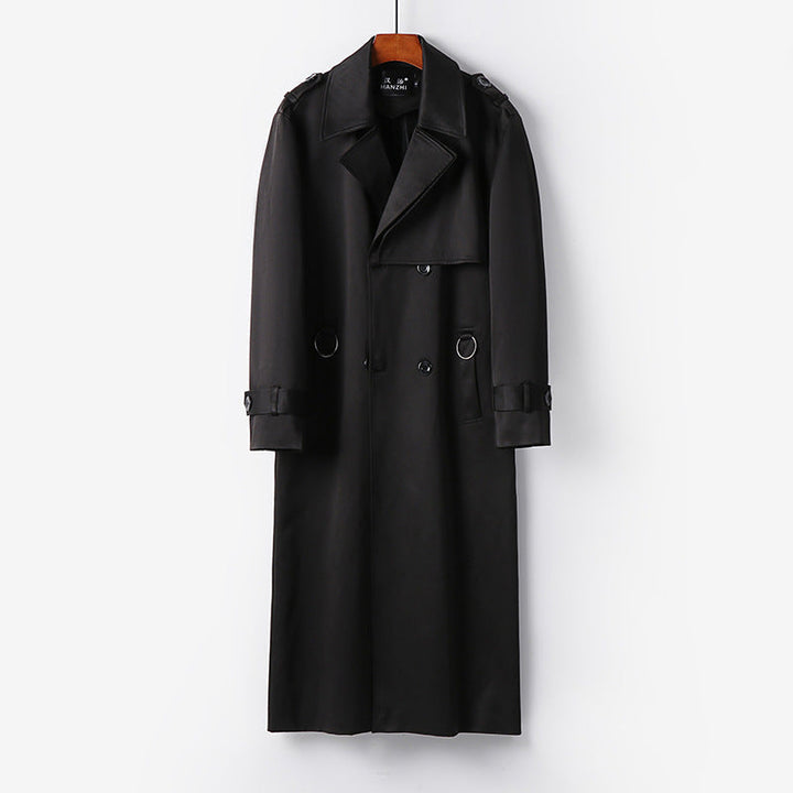 Herr Elegant Ankle-Length Trench Kappa med Dold Knappslå och Midja Bälte