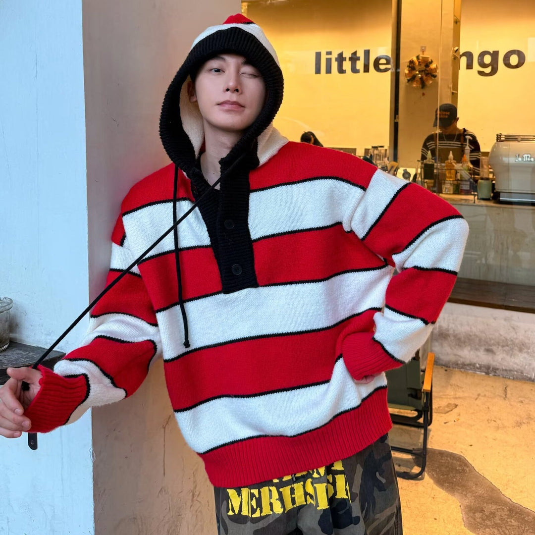 Herr Fashion Luvtröja Tröja med Randig Design