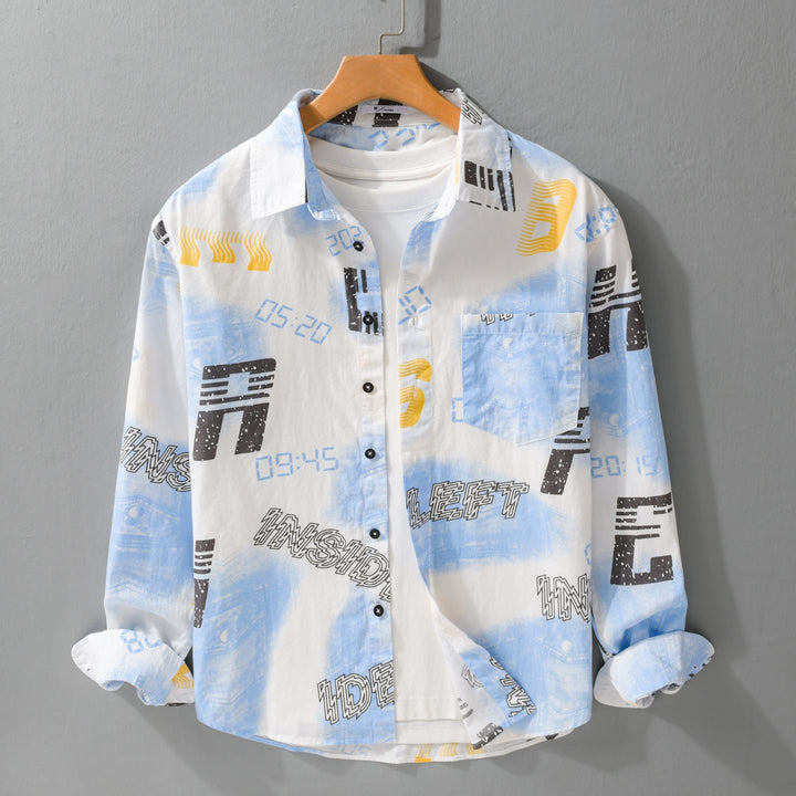Herr Grafisk Tryck Overshirt i Avslappnad Passform med Bröstfickor