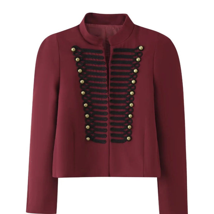 Dam kort jacka in hussar-inspired design med ståkrage och dekorativ cords