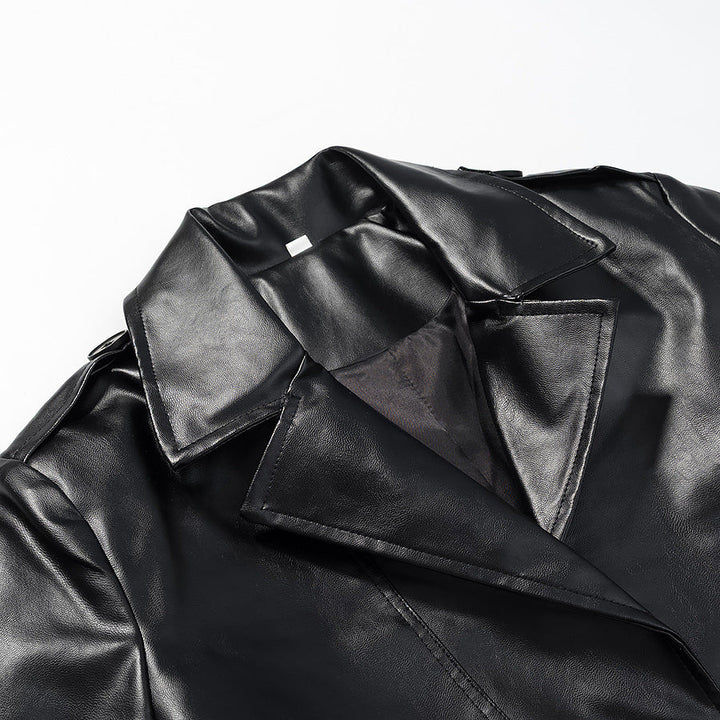 Dam längre konstläder trenchcoat med midjebälte och Epaulettes