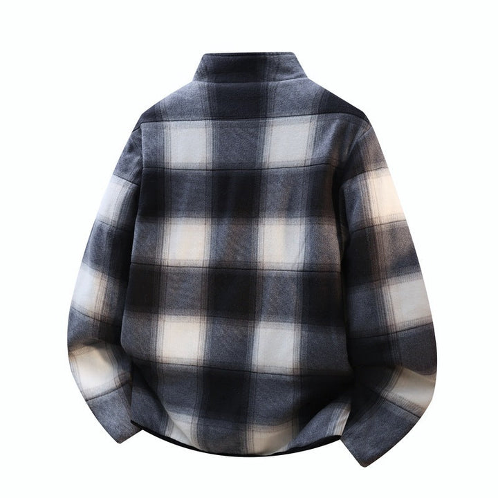 Herr structure fleece jacka med ståkrage, kontrast bröstficka och tvåvägs dragkedja
