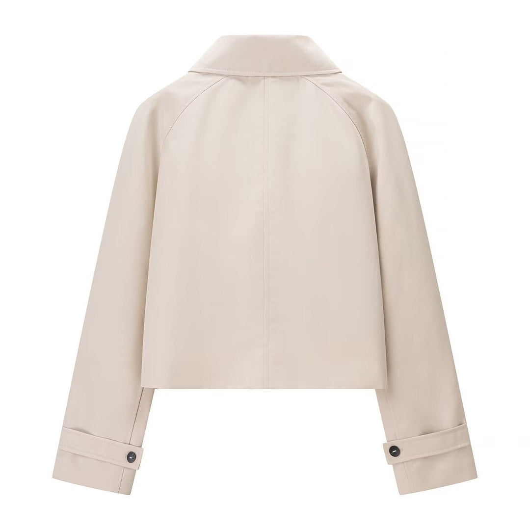 Dam kort trench-stil jacka med boxy silhuett och raglan ärmar