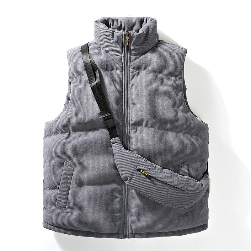 Herr Quiltad Manchester Sleeveless Termisk Väst med Ståkrage och Integrated Crossbody Bag