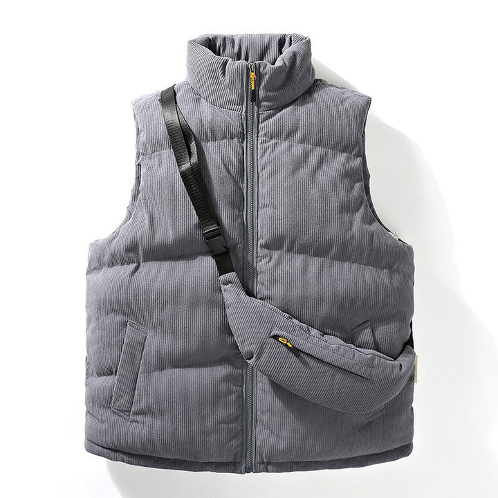 Herr Quiltad Manchester Sleeveless Termisk Väst med Ståkrage och Integrated Crossbody Bag