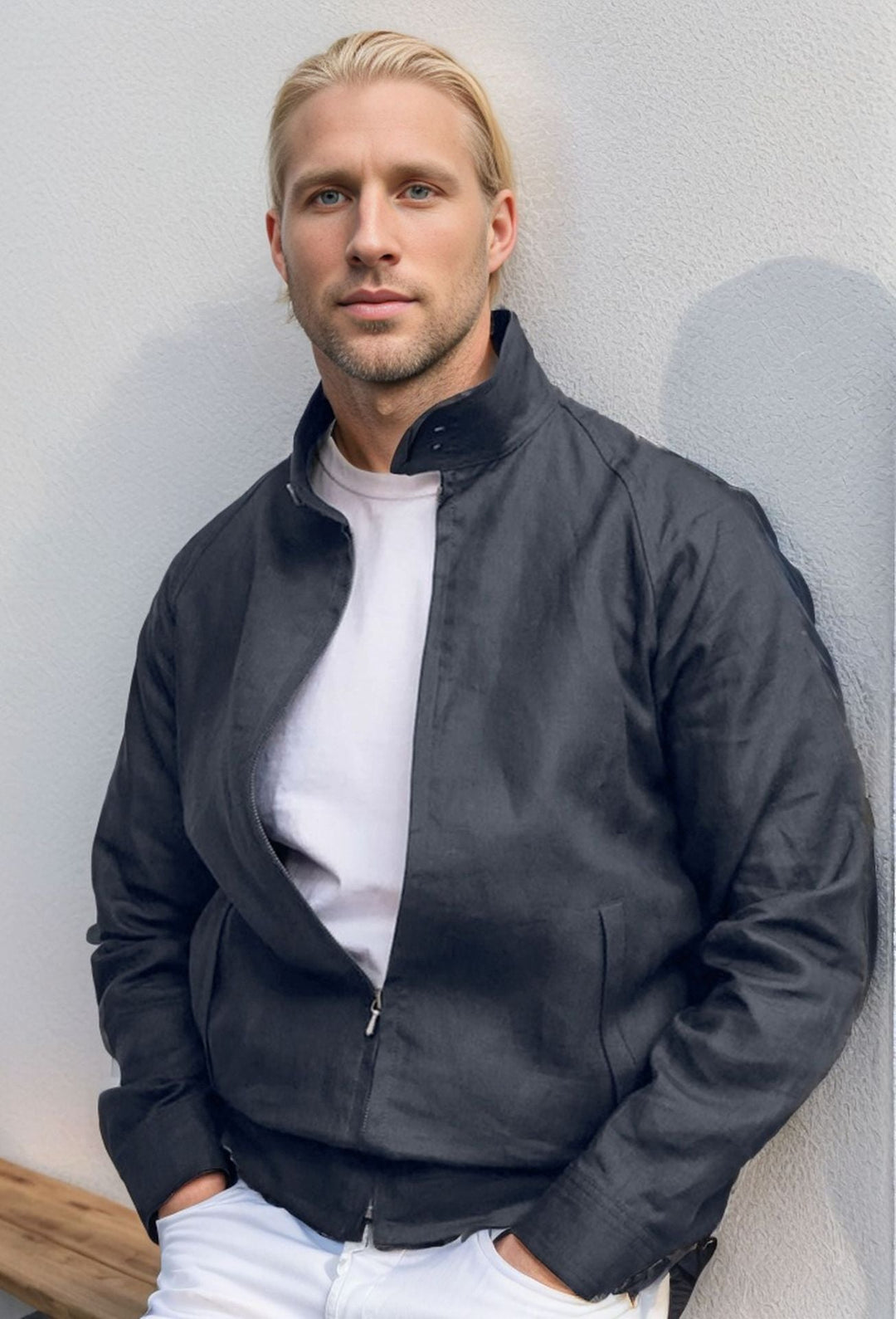 Herr Lätt Harrington Jacka med Stående Krage och Dragkedja