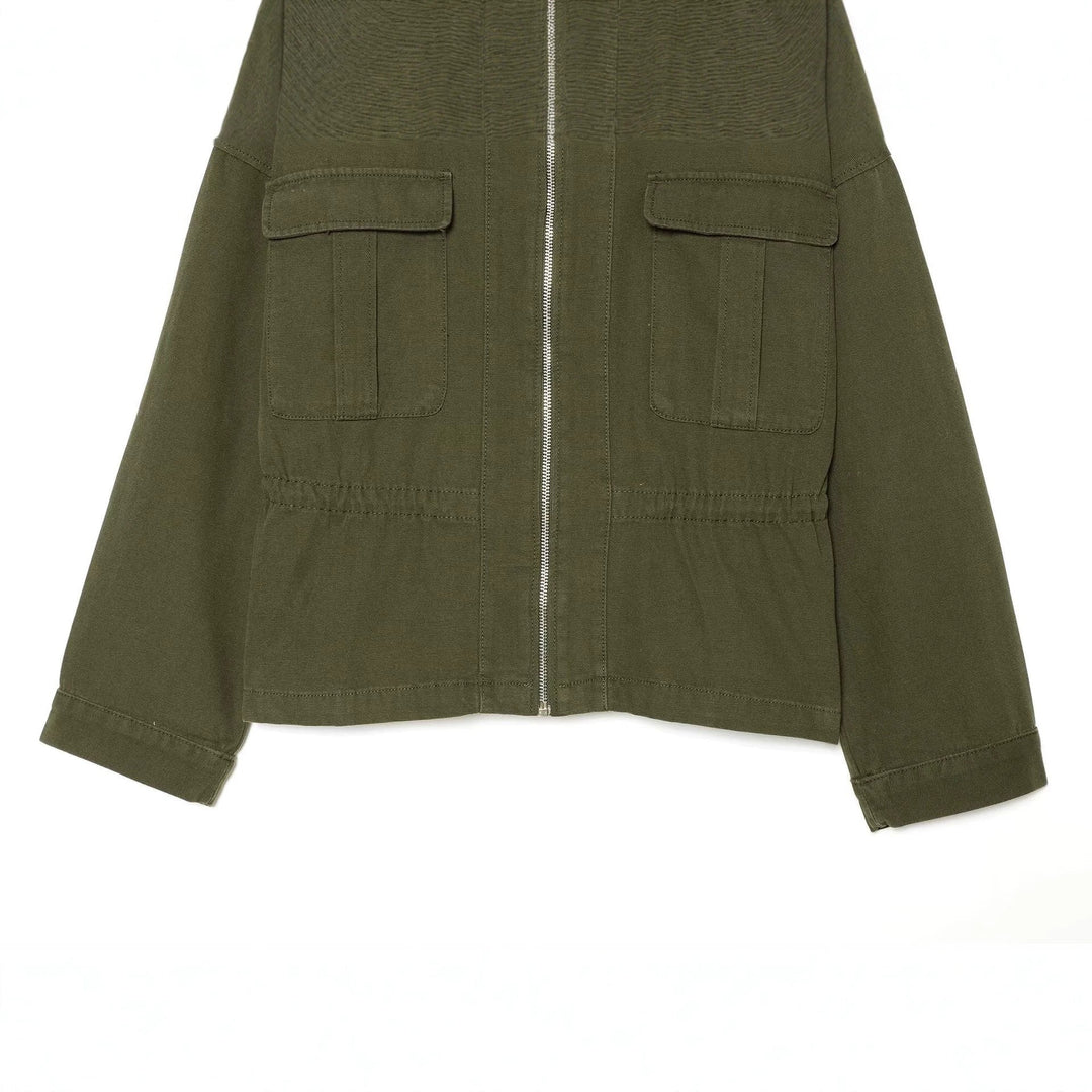 Dam Kort Utilityjacka med Dragkedja, Patch Chest Fickor och Waist Drawstring