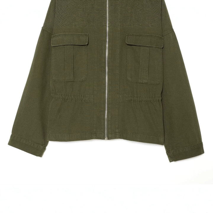 Dam Kort Utilityjacka med Dragkedja, Patch Chest Fickor och Waist Drawstring