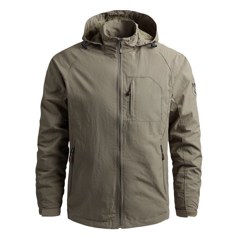 Herr Lätt Softshell Frilufts Jacka med Huva och Vattenavvisande Membran som Väl som Bröstficka