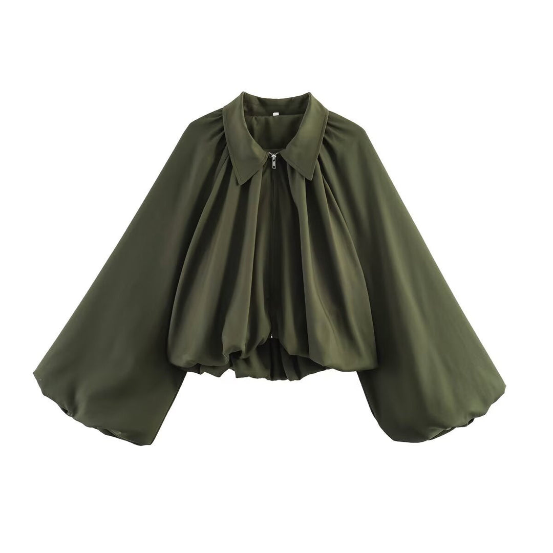 Dam Kort Cape Jacka med Wide Batwing Ärm och Gathered Yoke