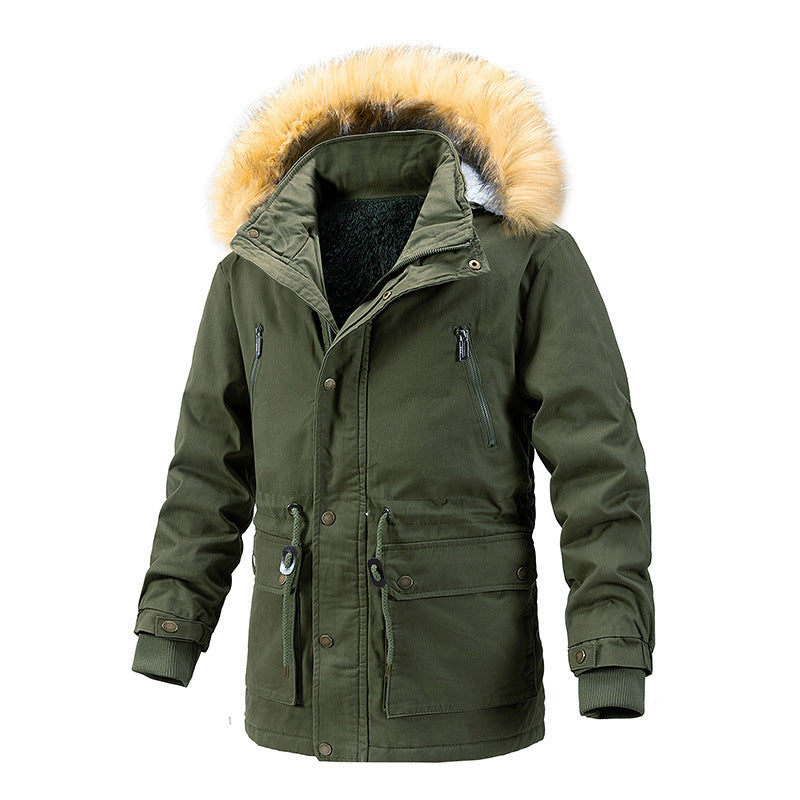 Herr Vinter Skydd Parkas med Värmande Teddyfoder, Avtagbar Imitation Päls Huva, och Förstärkt Funktion Fickor
