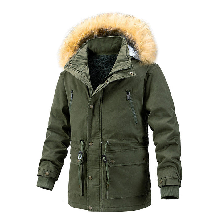 Herr Vinter Skydd Parkas med Värmande Teddyfoder, Avtagbar Imitation Päls Huva, och Förstärkt Funktion Fickor