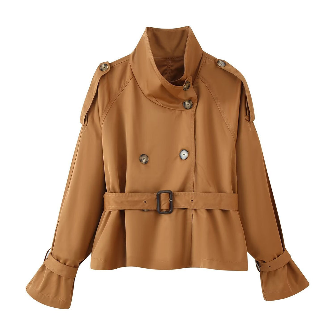 Dam Kort Trenchcoat i Boxig Skärning med Dubbel-Breasted och Belted Midja