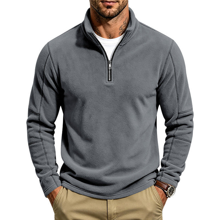 Herr Fleece Halv Dragkedja Pullover med Ståkrage och Flatlock Sömmar