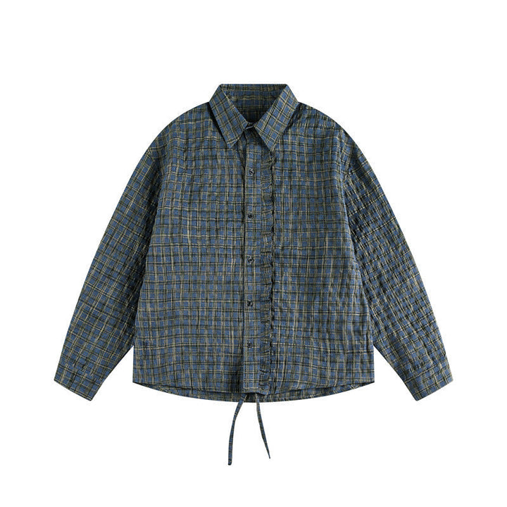 Unisex Rutig Overshirt med Fåll med Dragsko och Concealed Knapplist