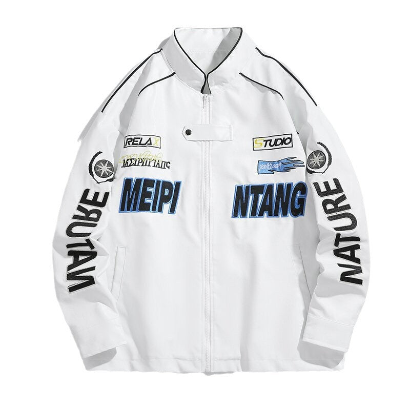 Herr Embroidered Utility Training Jacka i Racing Look med Stående Krage