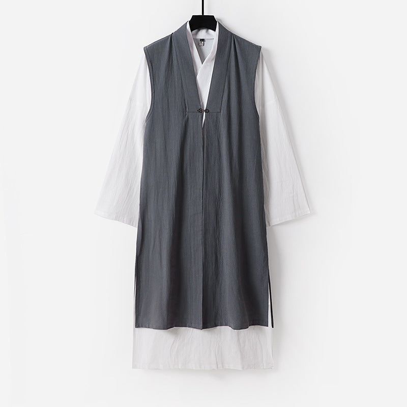 Dam lång ärmlös Kimono väst med minimalistisk Lines och dekorativ Toggle stängning