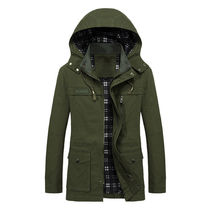 Herr Fält Parka i Urban Utility Stil med Rutig Inre Foder, Uttagbar Huva, och Multifunction Fickor
