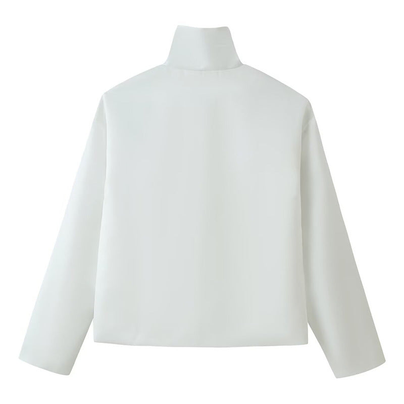 Dam Kort Jacka med Ståkrage och Decorative Knot Stängningar i Mandarin Stil