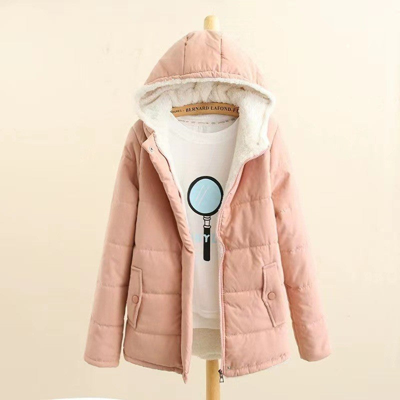 Dam quiltad hooded jacka med teddy foder, concealed snap knäppning och flap fickor