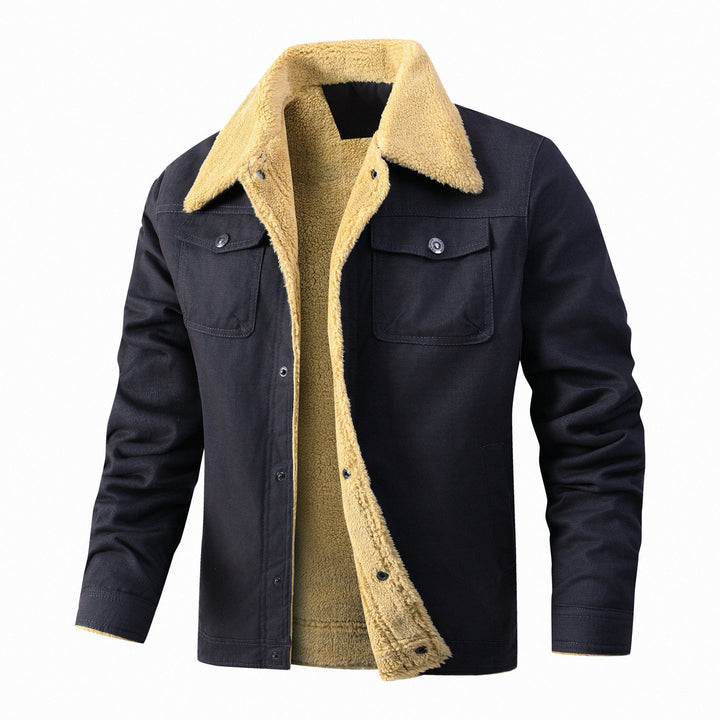 Herr Sherpa-Fodrad Canvas Jacka med Skjortkrage