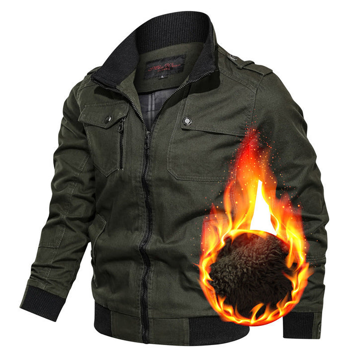 Herr Canvas Fält Blouson med Warming Teddy Fleecefoder, Axel Epaulettes, och Ribbad Muddar