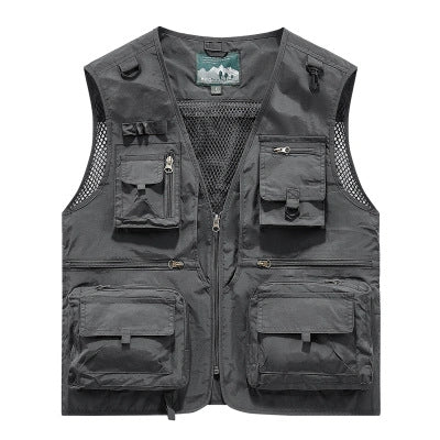Herr Multifunctional Cargo Utility Väst med Numerous Zippered Fickor och D-Rings