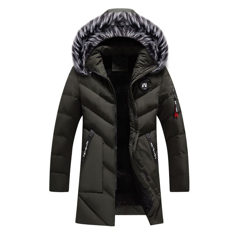 Herr Lång Quiltad Vinter Parkas med Teddyfoder och Huva