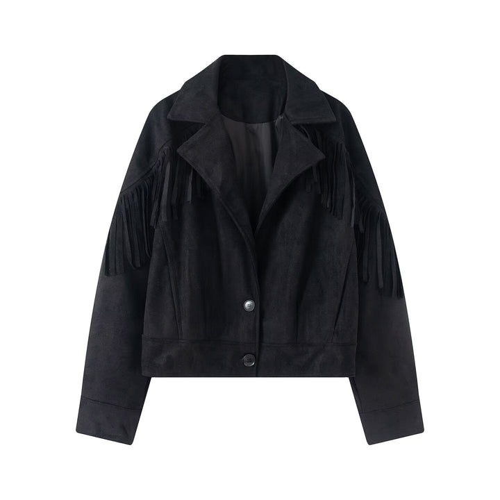 Dam Kort Suede Look Fringed Jacka i Kort Boxig Skärning