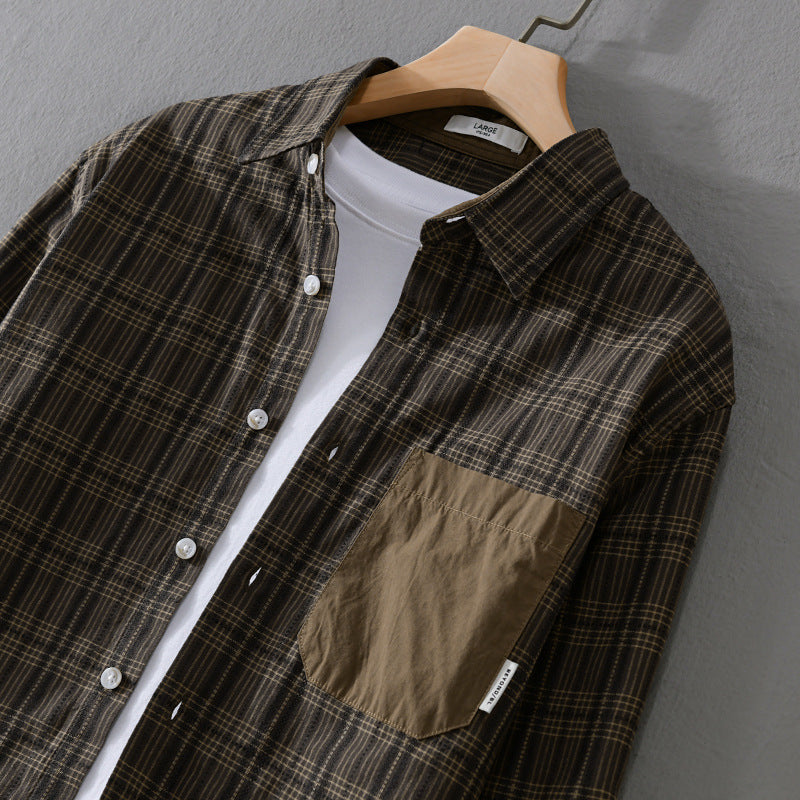 Herr Rutig Overshirt i Avslappnad Passform med Kontrast Bröstficka
