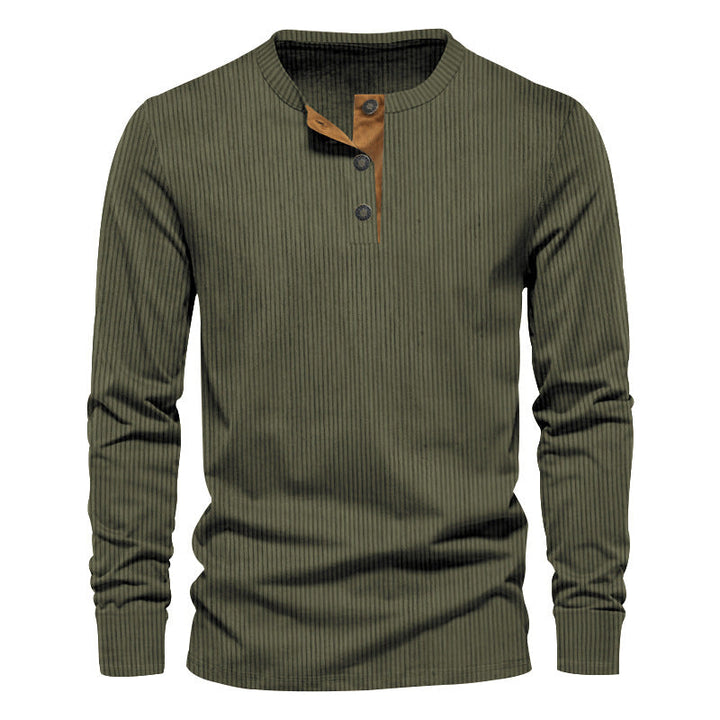 Herr Stickad Termisk Henley med Contrast Knapplist och Ribbstickade Muddar