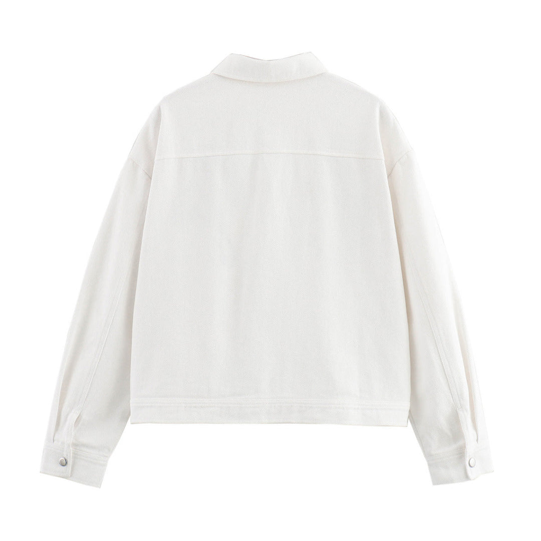 Dam oversized jeans jacka med floral line embroidery och påsydda fickor