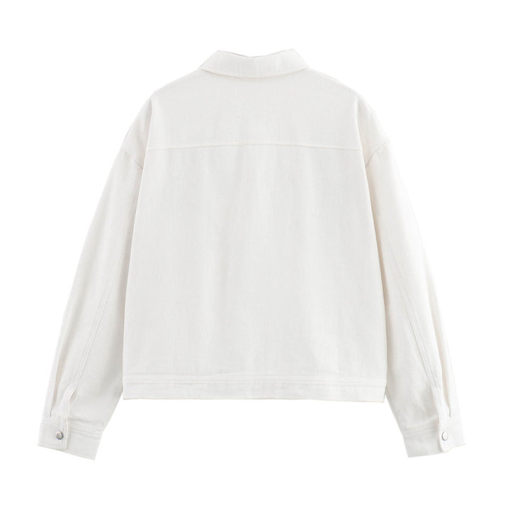 Dam oversized jeans jacka med floral line embroidery och påsydda fickor