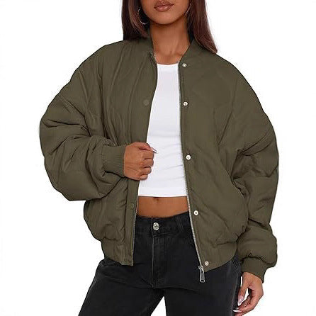Dam oversize kviltad bomber jacka med vadderad insulation och raglan ärmar