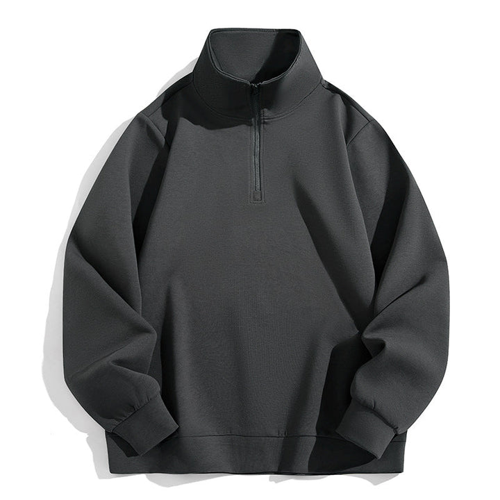 Herr Oversized Halv Dragkedja College-Tröja med Hög Ståkrage, Kraftig French Terry och Minimalistisk Design