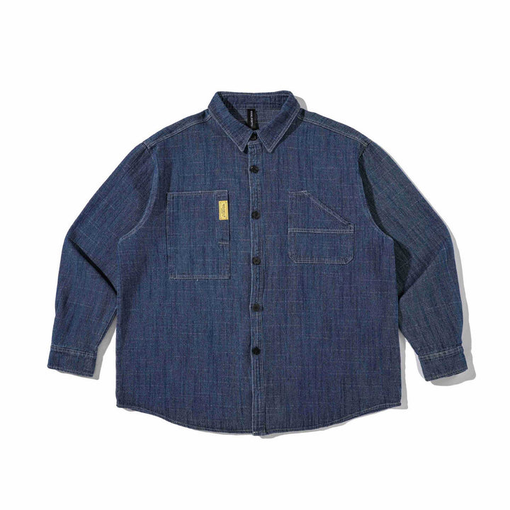 Herr stadig denim arbeteer overshirt med bröstfickor och skjortkrage