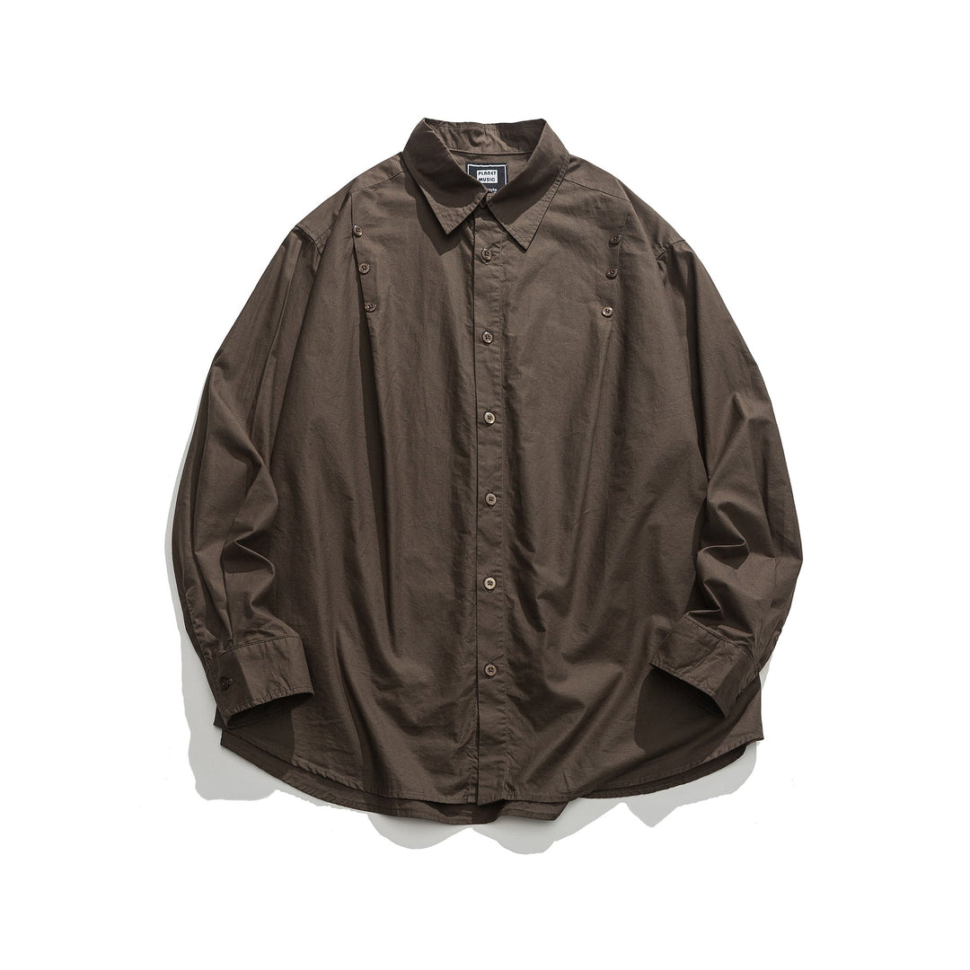 Unisex Oversized Skjorta Jacka med Side Decorative Knapp Rows och Rounded Fåll