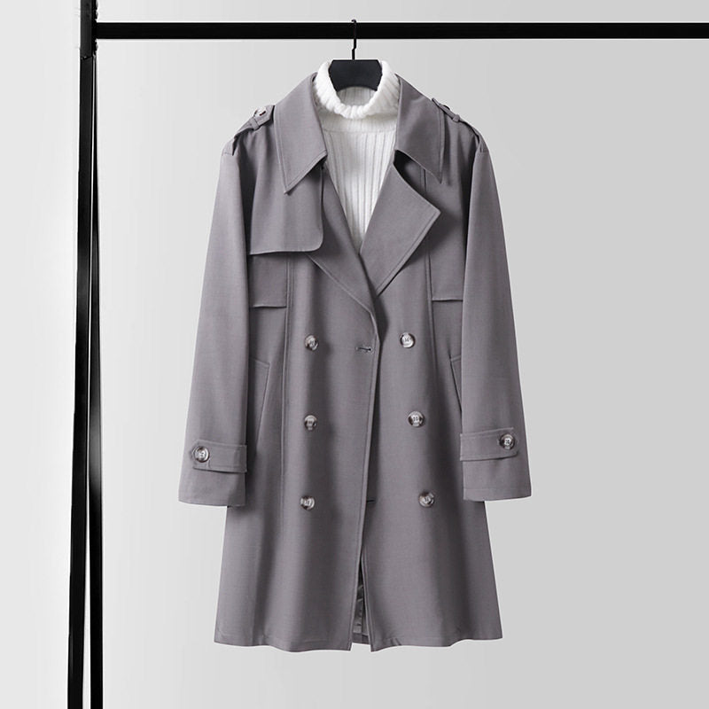 Dam modern kort kappa in trench stil med Double-Breasted knappslå och Epaulettes