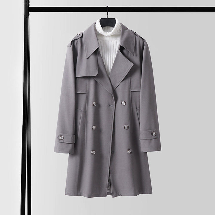 Dam modern kort kappa in trench stil med Double-Breasted knappslå och Epaulettes