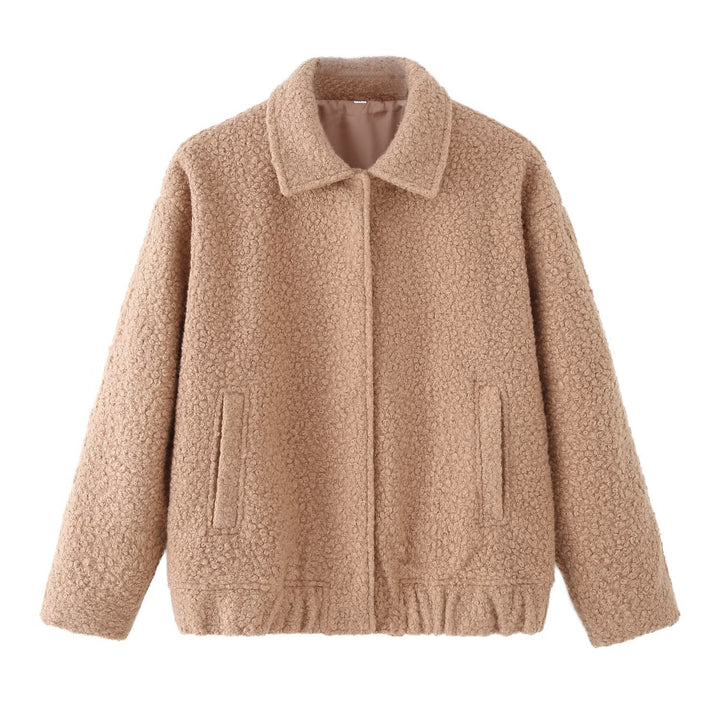 Dam teddy Boxy jacka med skjortkrage, Insert fickor och Elastic fåll