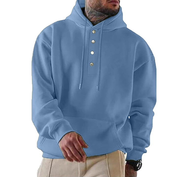 Herr Luvtröja med Henley Knapplist och Känguruficka EB