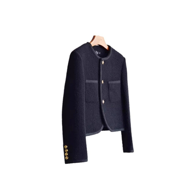 Dam modern Bouclé jacka med Golden knappar